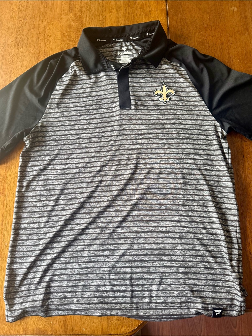 Fanatics Saints Black & Gray Striped Polo
